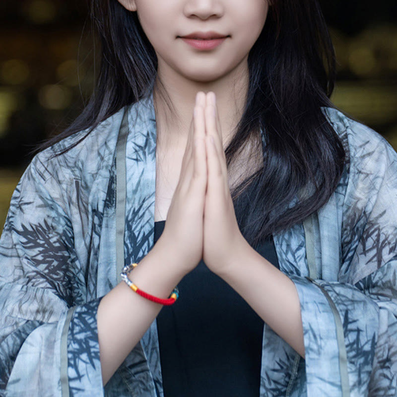 Bracciale di collegamento in argento sterling 925 con sei parole vere, corda rossa e corda nera Buddha Stones - image 9