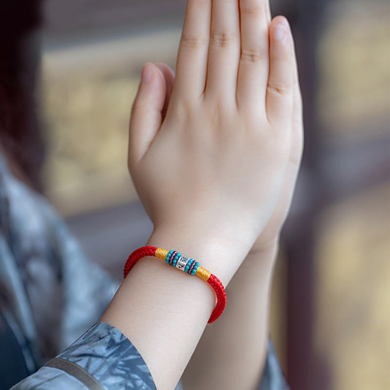 Bracciale di collegamento in argento sterling 925 con sei parole vere, corda rossa e corda nera Buddha Stones - image 11