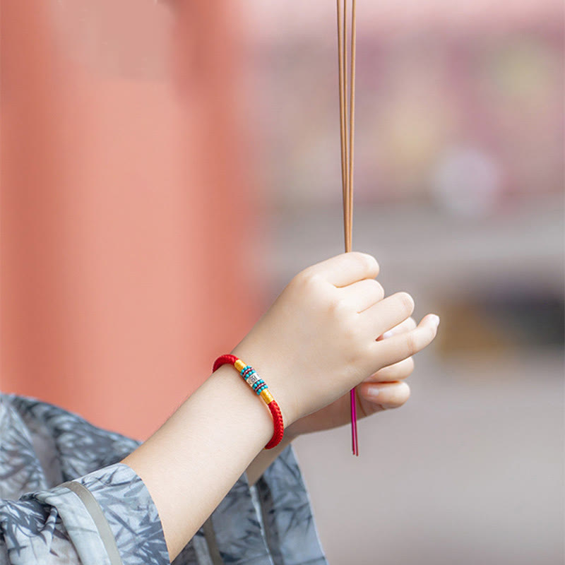 Bracciale di collegamento in argento sterling 925 con sei parole vere, corda rossa e corda nera Buddha Stones - image 10