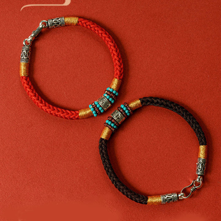 Bracciale di collegamento in argento sterling 925 con sei parole vere, corda rossa e corda nera Buddha Stones - image 16