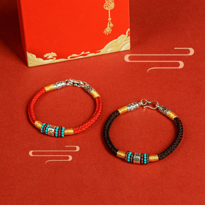 Bracciale di collegamento in argento sterling 925 con sei parole vere, corda rossa e corda nera Buddha Stones - image 17