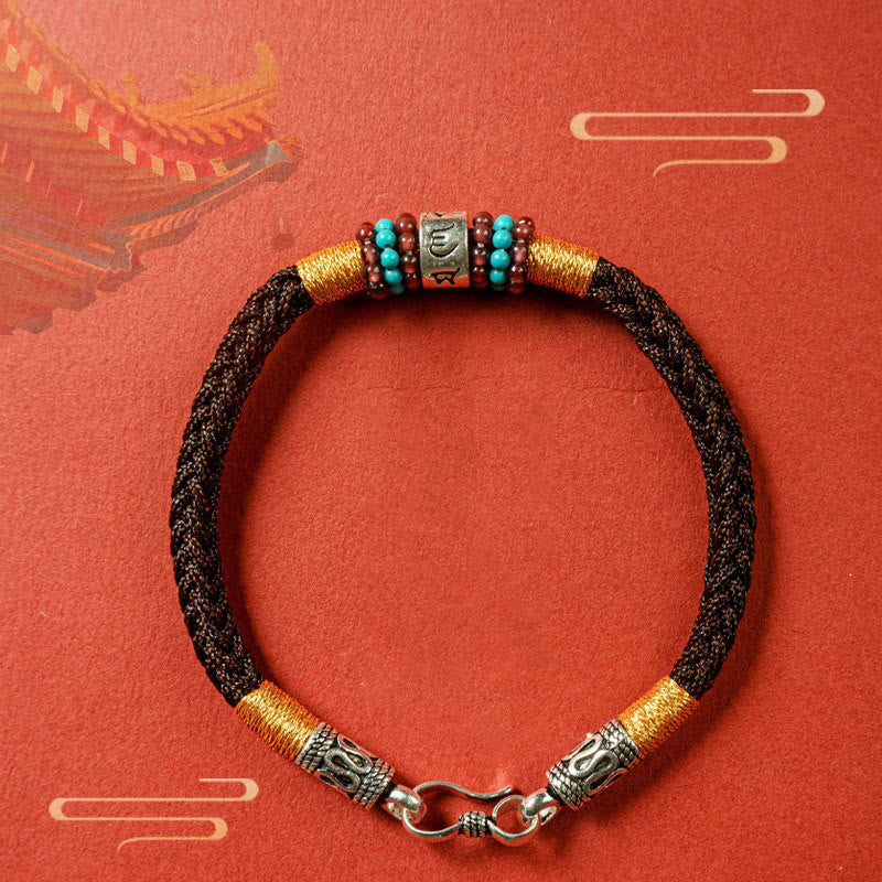 Bracciale di collegamento in argento sterling 925 con sei parole vere, corda rossa e corda nera Buddha Stones - image 3