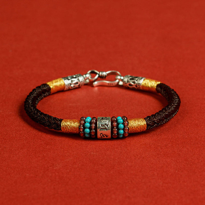 Bracciale di collegamento in argento sterling 925 con sei parole vere, corda rossa e corda nera Buddha Stones - Marrone - 19 centimetri - image 2