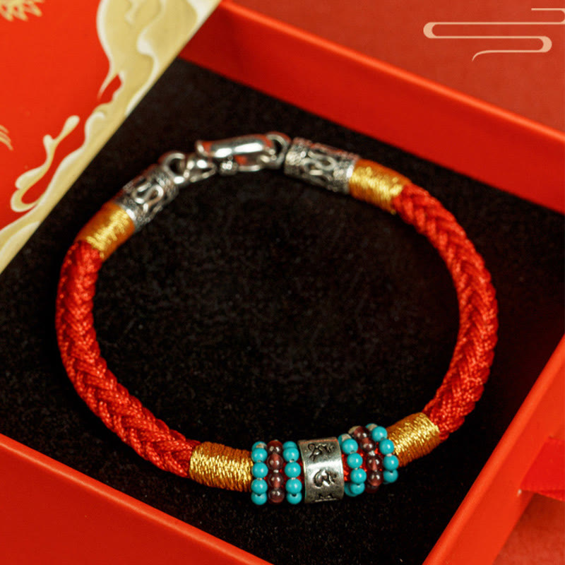 Bracciale di collegamento in argento sterling 925 con sei parole vere, corda rossa e corda nera Buddha Stones - image 4