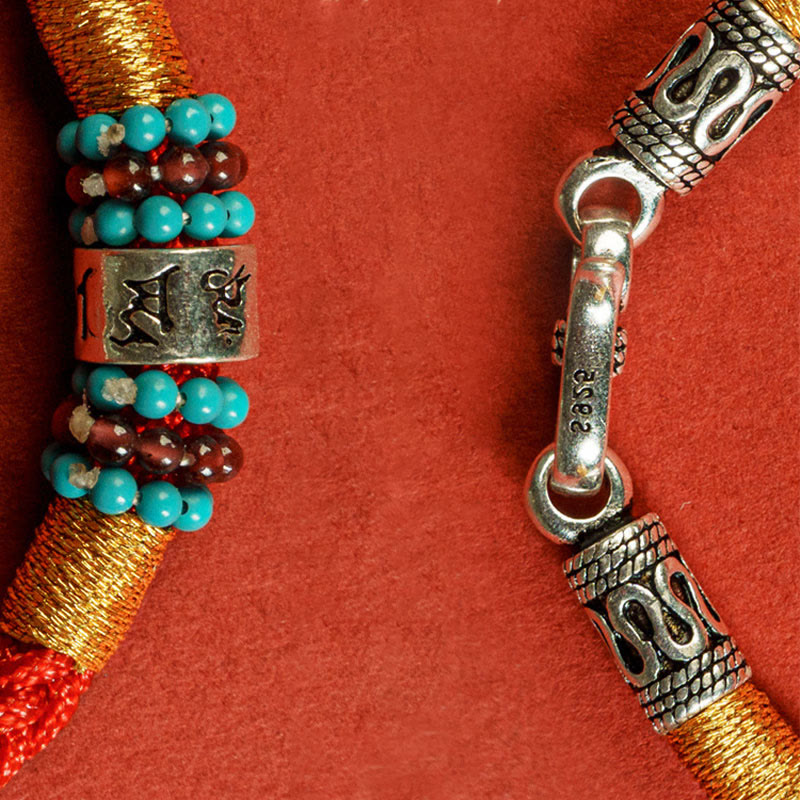 Bracciale di collegamento in argento sterling 925 con sei parole vere, corda rossa e corda nera Buddha Stones - image 18