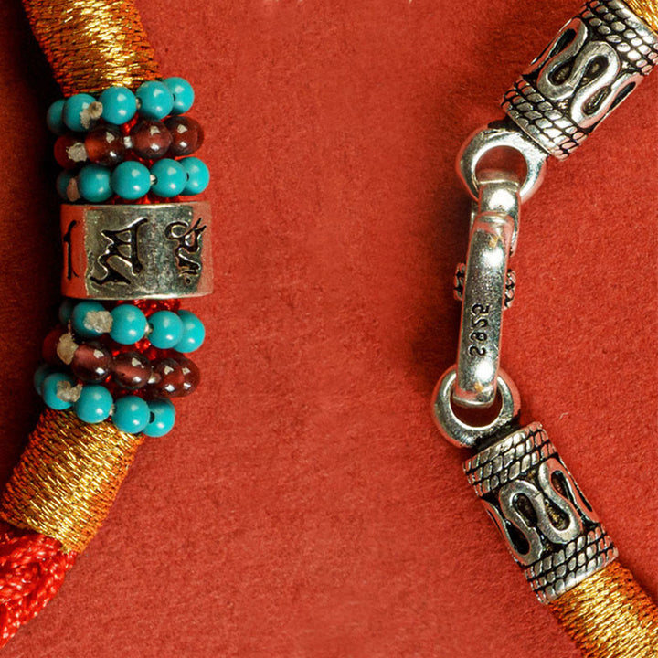 Bracciale di collegamento in argento sterling 925 con sei parole vere, corda rossa e corda nera Buddha Stones - image 18