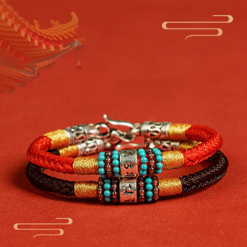 Bracciale di collegamento in argento sterling 925 con sei parole vere, corda rossa e corda nera Buddha Stones - image 14