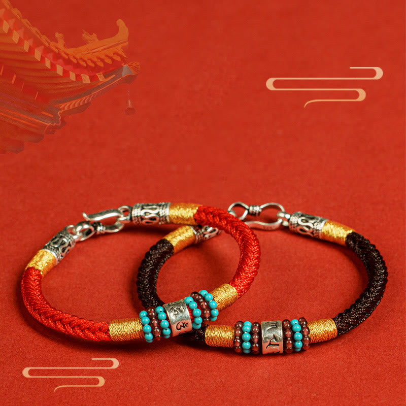 Bracciale di collegamento in argento sterling 925 con sei parole vere, corda rossa e corda nera Buddha Stones - image 0