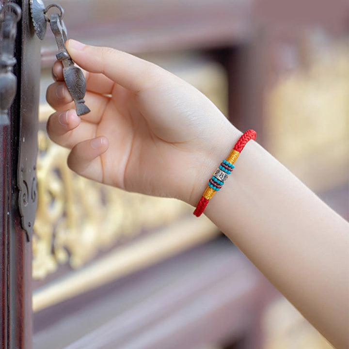 Bracciale di collegamento in argento sterling 925 con sei parole vere, corda rossa e corda nera Buddha Stones - image 12