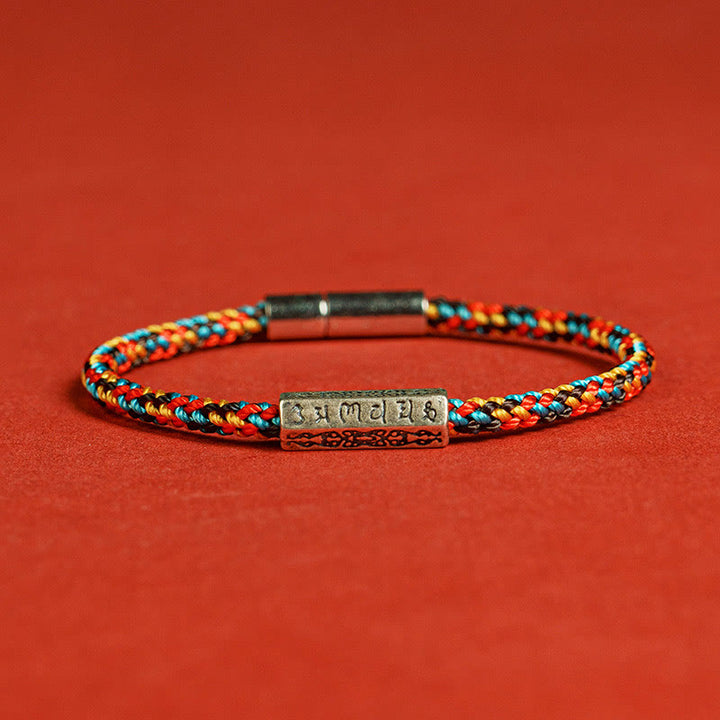 Braccialetto della fortuna in argento sterling 925 con sei parole vere, corda rossa e corda nera Buddha Stones
