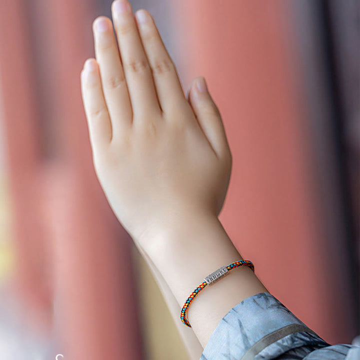 Braccialetto della fortuna in argento sterling 925 con sei parole vere, corda rossa e corda nera Buddha Stones - image 3