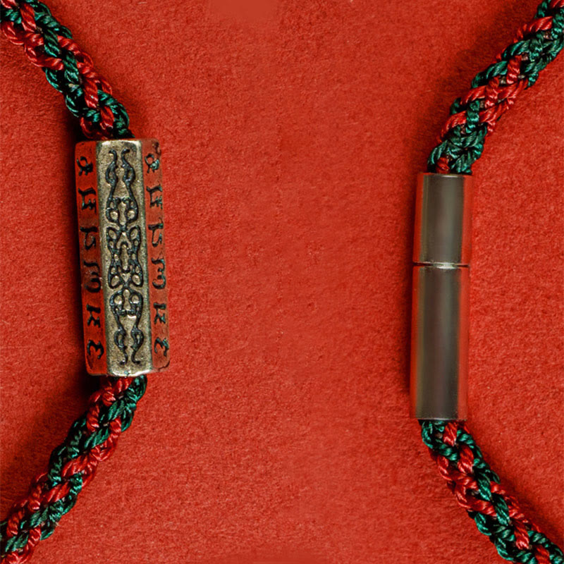 Braccialetto della fortuna in argento sterling 925 con sei parole vere, corda rossa e corda nera Buddha Stones