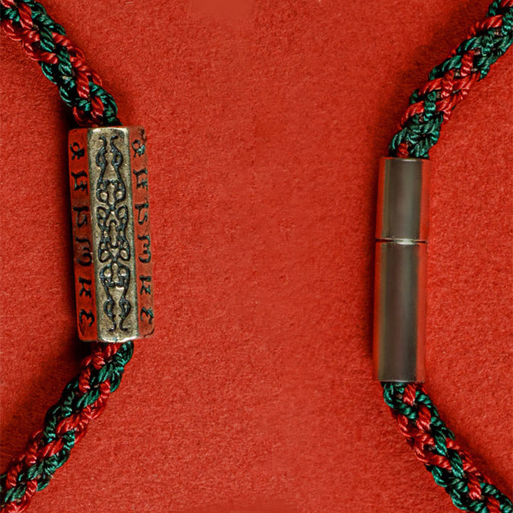 Braccialetto della fortuna in argento sterling 925 con sei parole vere, corda rossa e corda nera Buddha Stones