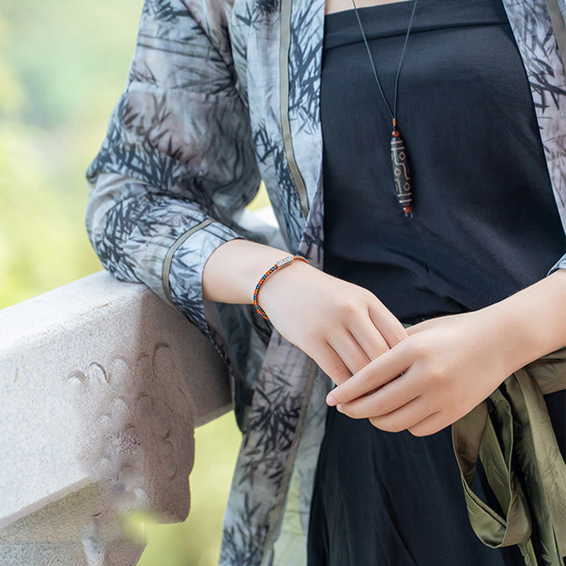 Braccialetto della fortuna in argento sterling 925 con sei parole vere, corda rossa e corda nera Buddha Stones - image 9