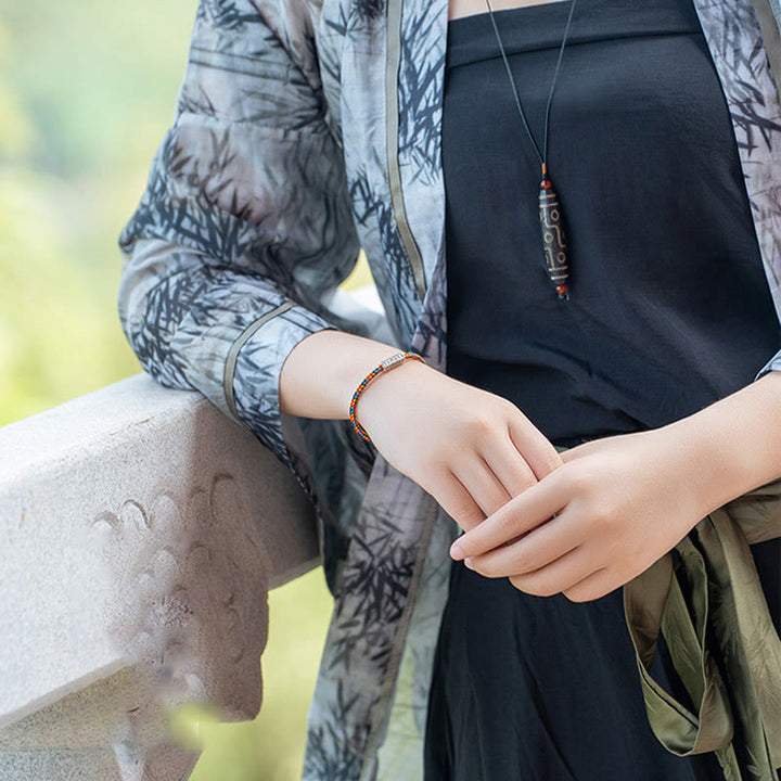 Braccialetto della fortuna in argento sterling 925 con sei parole vere, corda rossa e corda nera Buddha Stones - image 9