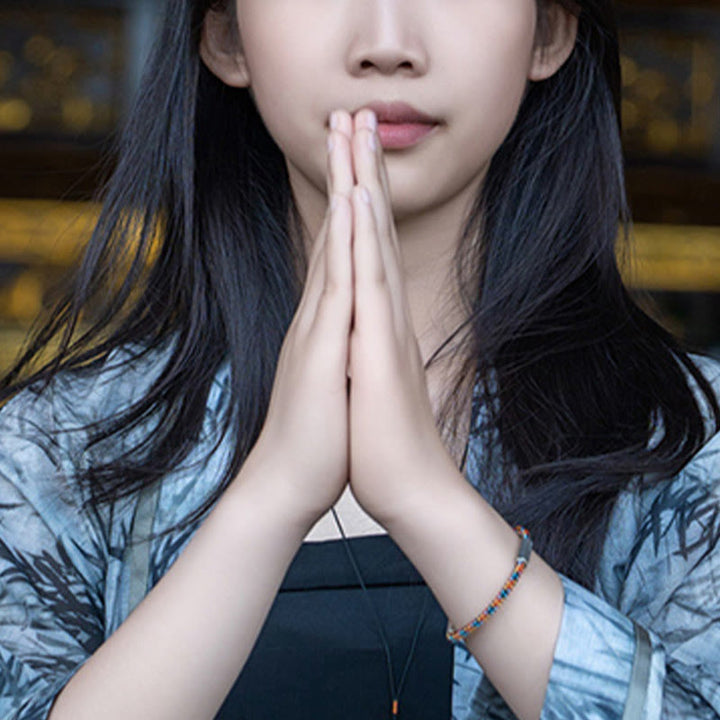 Braccialetto della fortuna in argento sterling 925 con sei parole vere, corda rossa e corda nera Buddha Stones - image 4