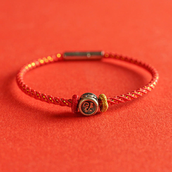 Braccialetto della fede con carattere Fu in argento sterling 925 Buddha Stones intrecciate