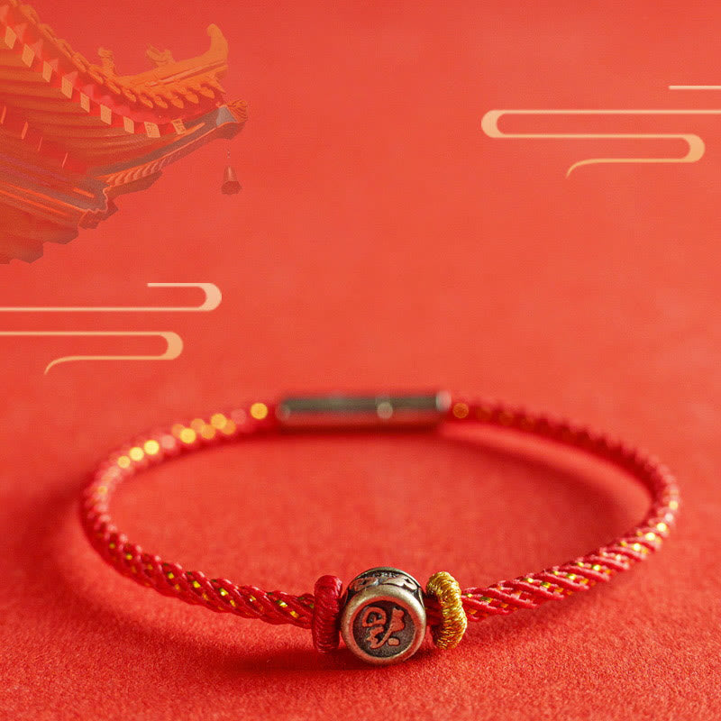 Braccialetto della fede con carattere Fu in argento sterling 925 Buddha Stones intrecciate