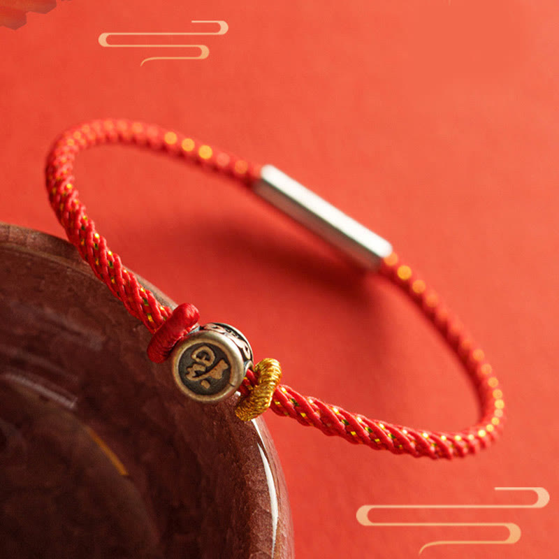 Braccialetto della fede con carattere Fu in argento sterling 925 Buddha Stones intrecciate