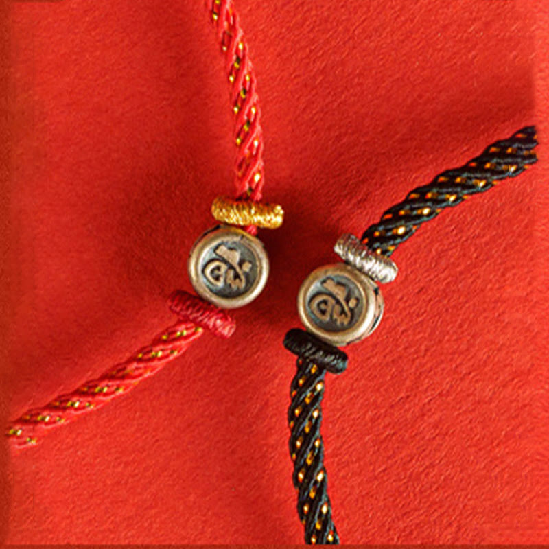 Braccialetto della fede con carattere Fu in argento sterling 925 Buddha Stones intrecciate