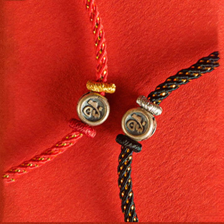 Braccialetto della fede con carattere Fu in argento sterling 925 Buddha Stones intrecciate