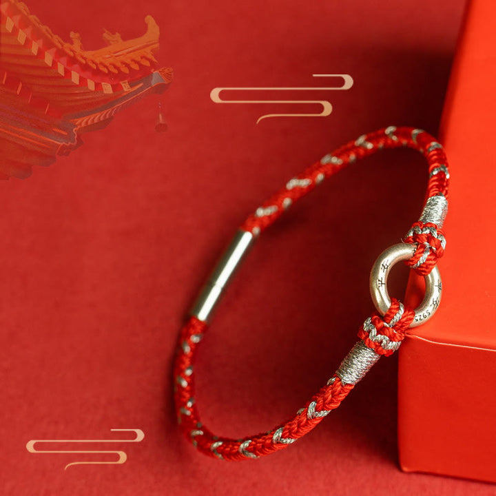 Bracciale portafortuna in argento sterling 925 con cordino rosso Buddha Stones