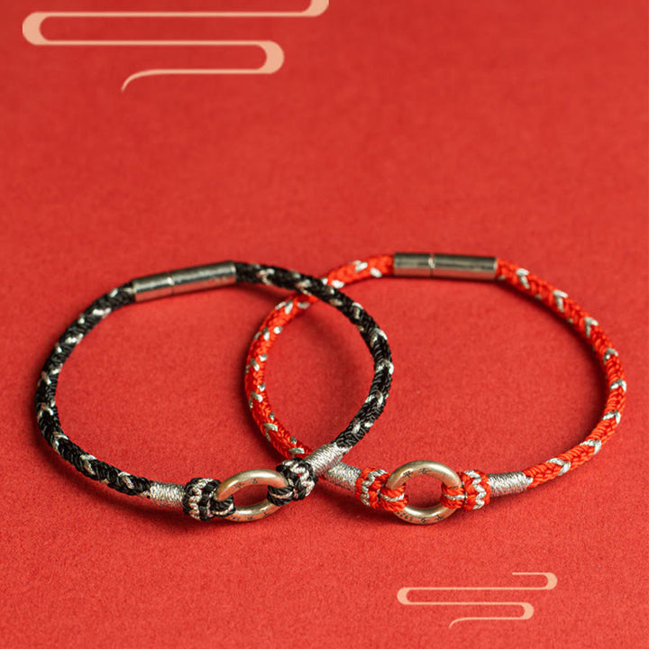 Bracciale portafortuna in argento sterling 925 con cordino rosso Buddha Stones