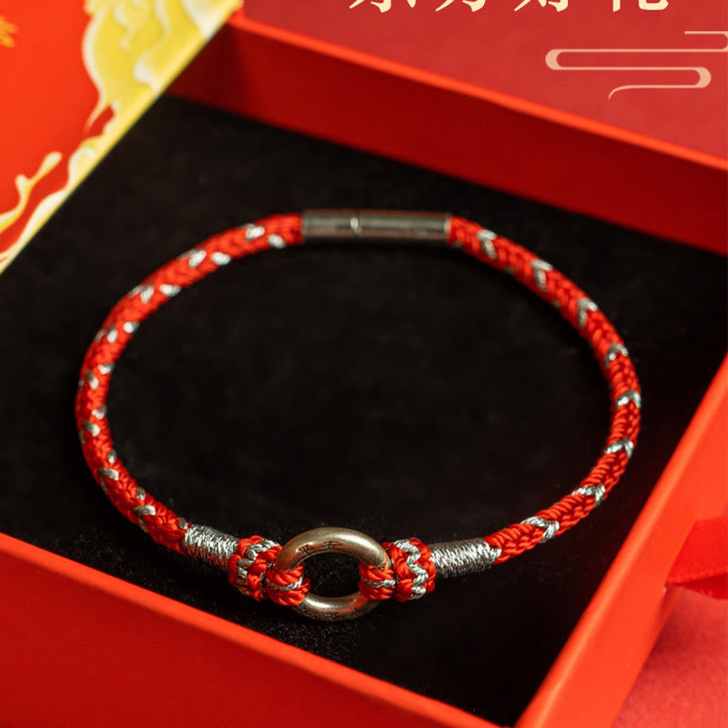 Bracciale portafortuna in argento sterling 925 con cordino rosso Buddha Stones