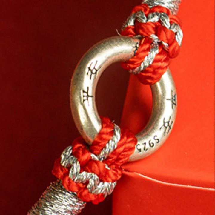 Bracciale portafortuna in argento sterling 925 con cordino rosso Buddha Stones