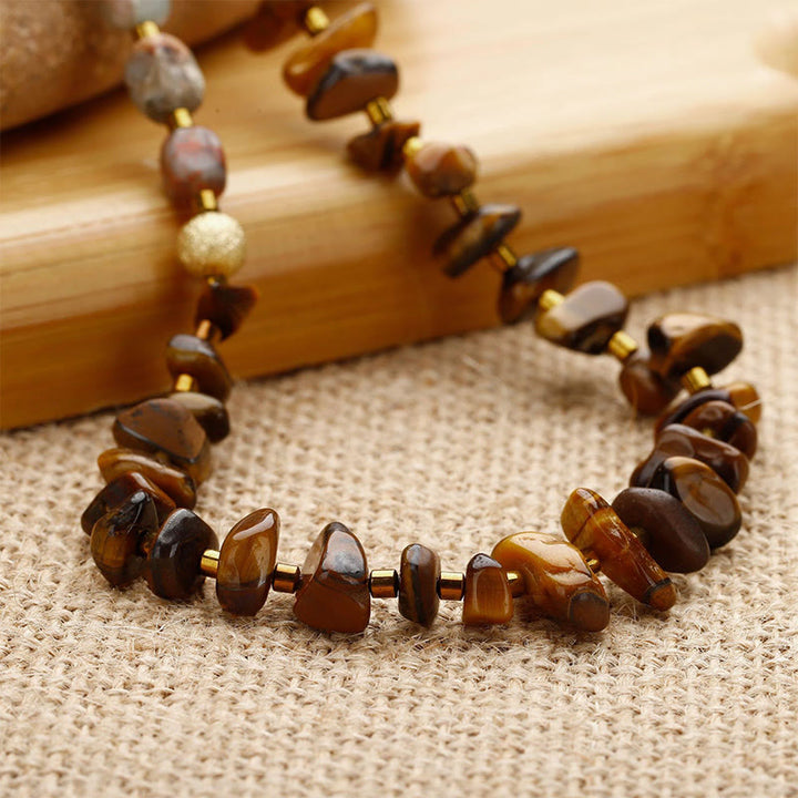 Buddha Stones Bronzite Pietra dell'Imperatore Occhio di Tigre Determinazione Bracciale Triplo Avvolgimento