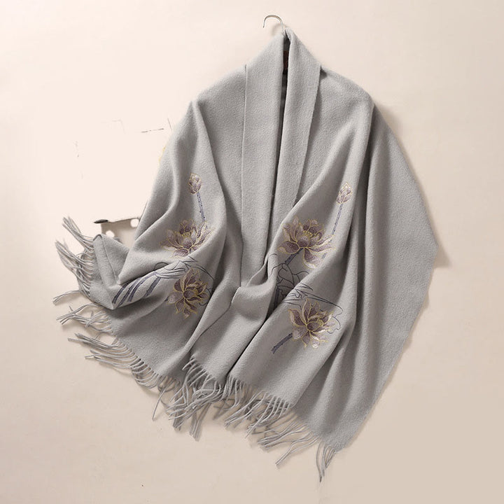 Scialle di lana con Buddha Stones e ricamo di loto, nappa, sciarpa da viaggio invernale e calda - image 2