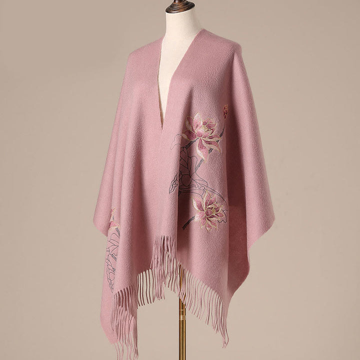 Scialle di lana con Buddha Stones e ricamo di loto, nappa, sciarpa da viaggio invernale e calda - image 4