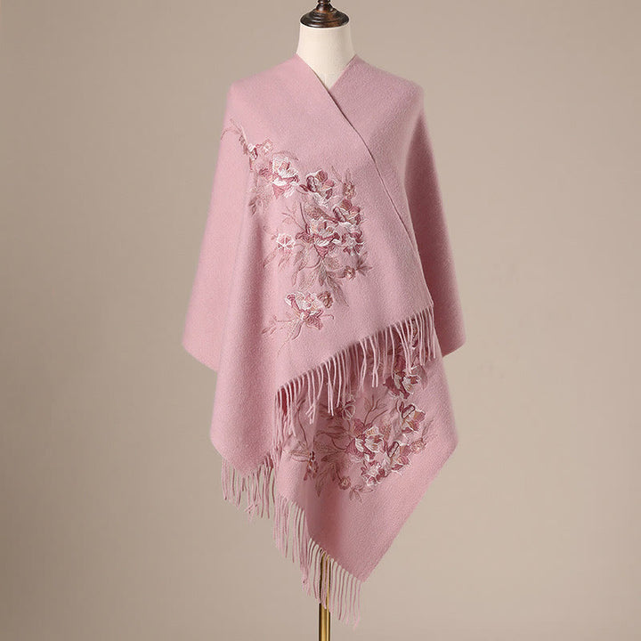 Buddha Stones, fiori, foglie, ricami, nappa, sciarpa da viaggio invernale e accogliente - Rosa chiaro - 200*60 cm - image 8