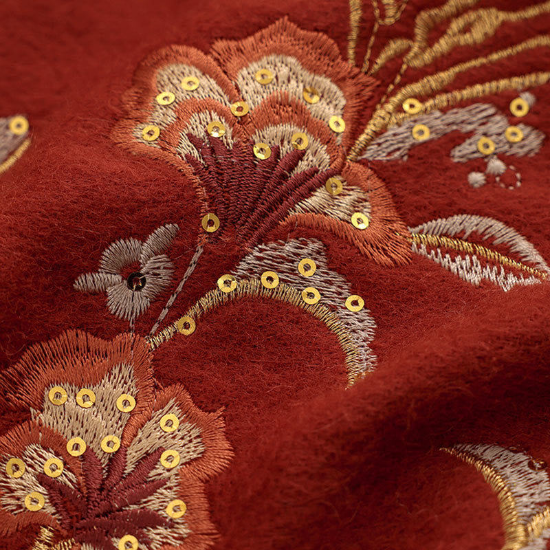 Buddha Stones , fiore rosso, paillettes dorate, ricamo con nappa, sciarpa da viaggio invernale e calda - image 4