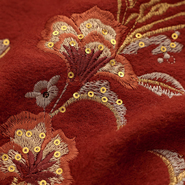 Buddha Stones , fiore rosso, paillettes dorate, ricamo con nappa, sciarpa da viaggio invernale e calda - image 4