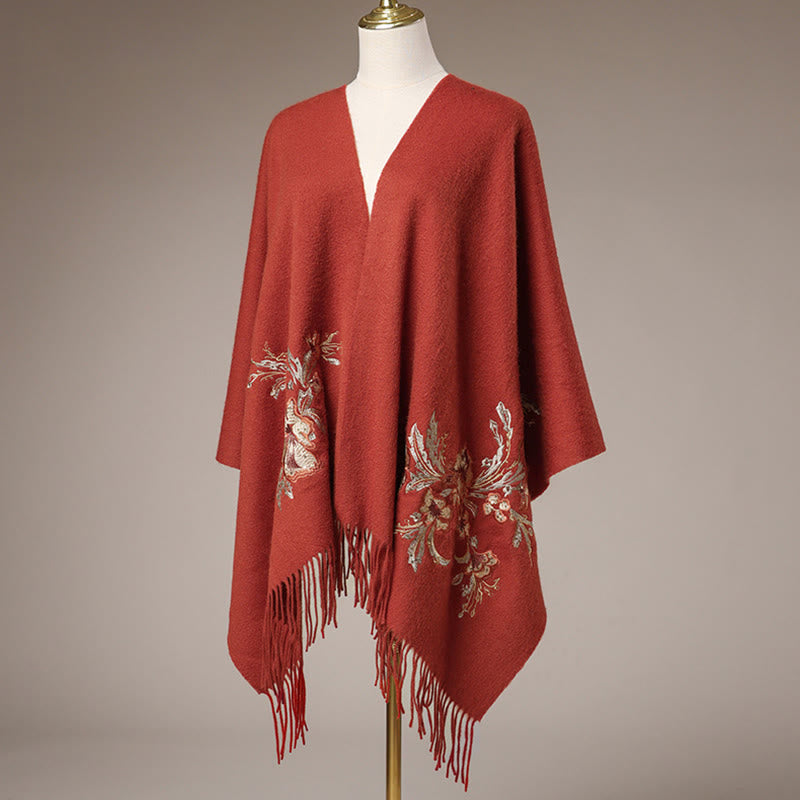 Buddha Stones , fiore rosso, paillettes dorate, ricamo con nappa, sciarpa da viaggio invernale e calda - image 1