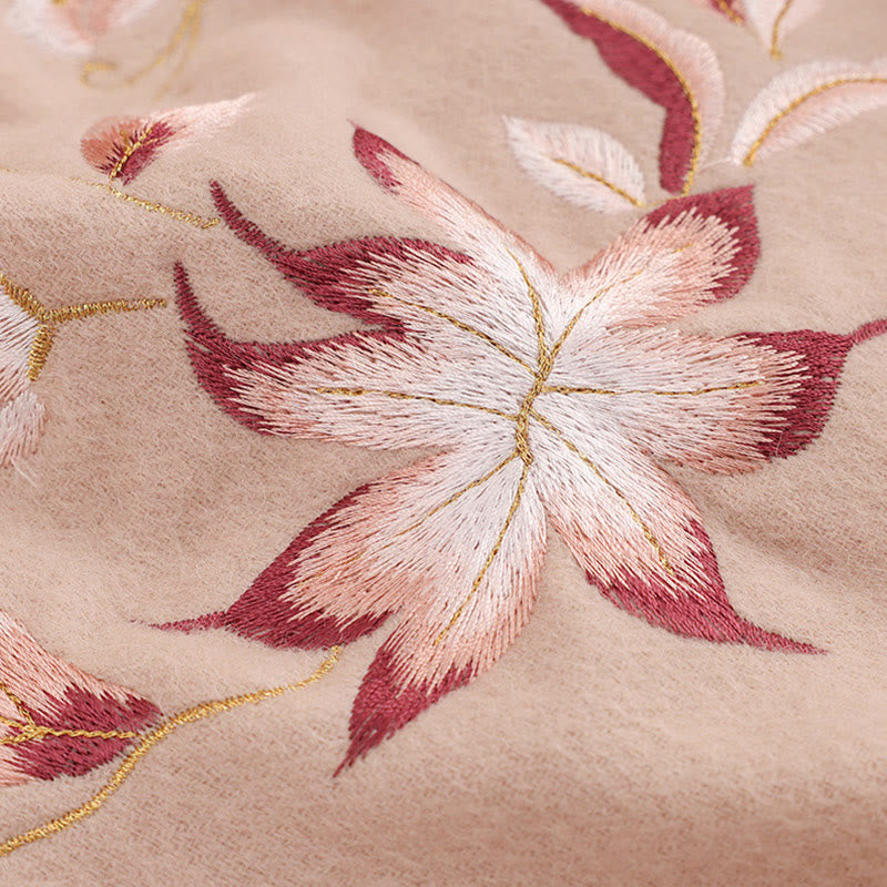 Scialle di lana con Buddha Stones , rosa, bianco, con ricamo a forma di fiore, con nappa, invernale, comodo, da viaggio
