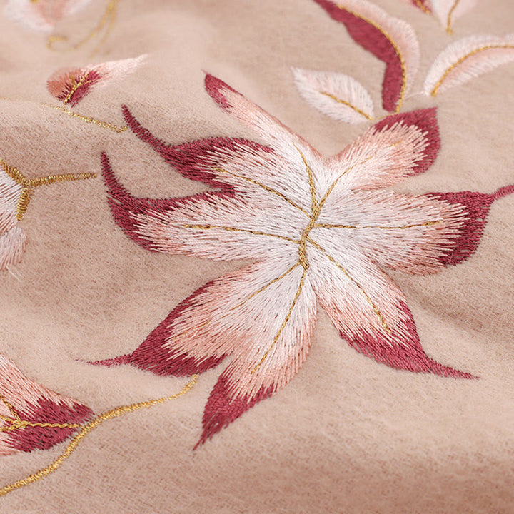 Scialle di lana con Buddha Stones , rosa, bianco, con ricamo a forma di fiore, con nappa, invernale, comodo, da viaggio