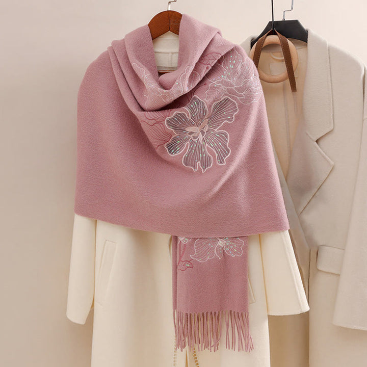 Buddha Stones, grandi fiori, paillettes, nappe, ricami, sciarpa da viaggio invernale e calda