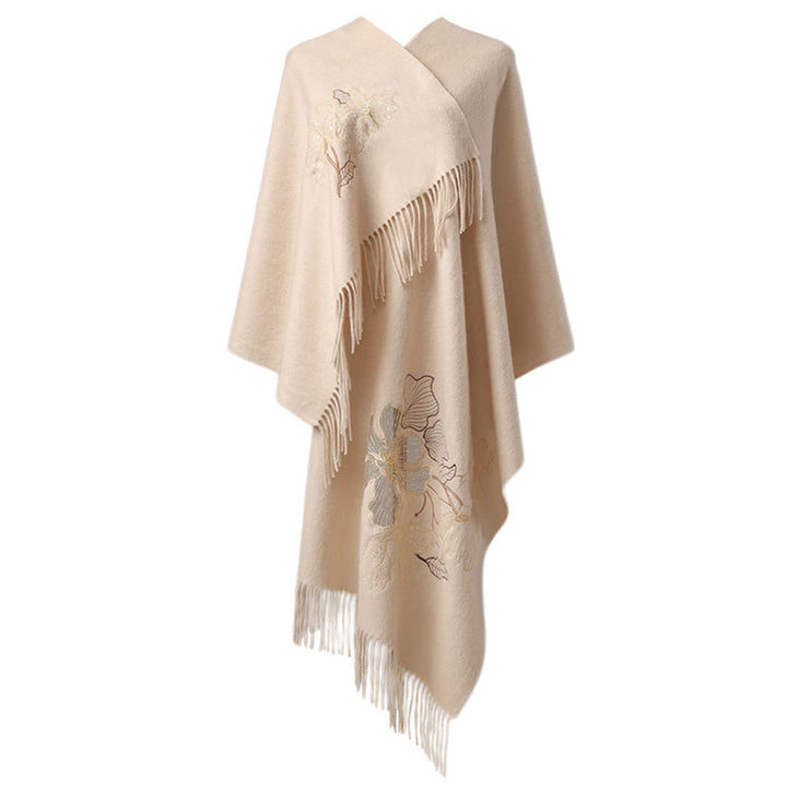 Buddha Stones, grandi fiori, paillettes, nappe, ricami, sciarpa da viaggio invernale e calda