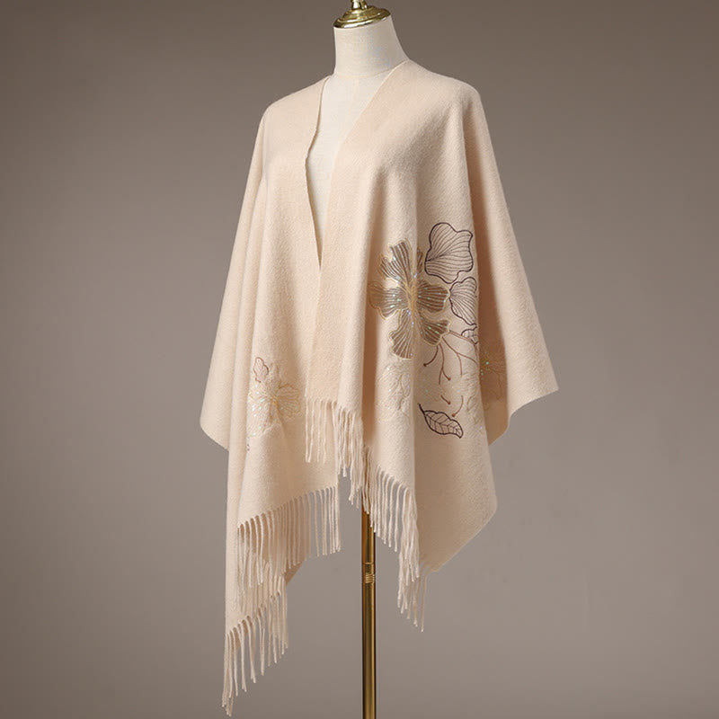Buddha Stones, grandi fiori, paillettes, nappe, ricami, sciarpa da viaggio invernale e calda
