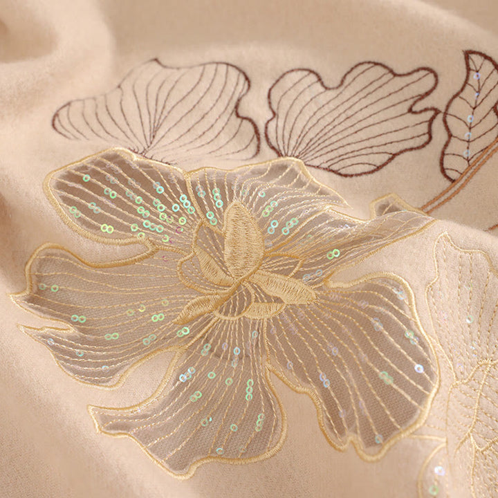 Buddha Stones, grandi fiori, paillettes, nappe, ricami, sciarpa da viaggio invernale e calda