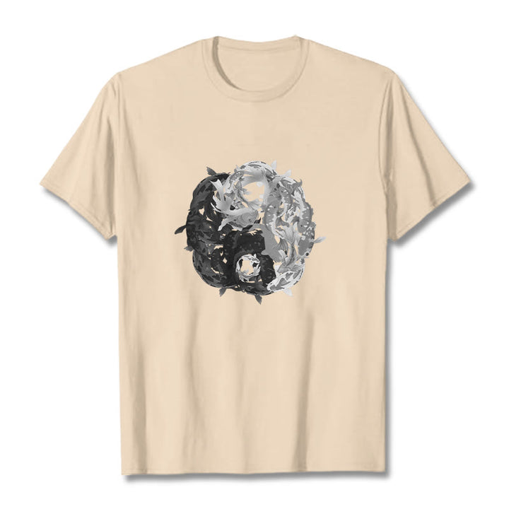 Maglietta in cotone con combinazione di Buddha Stones Yin Yang Koi Fish - image 25