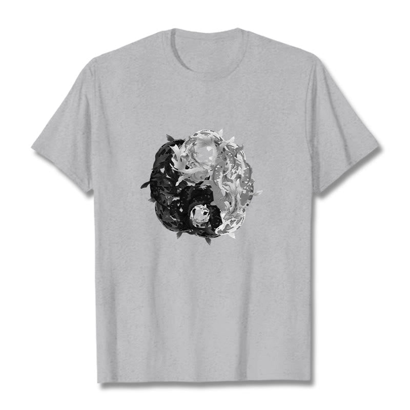 Maglietta in cotone con combinazione di Buddha Stones Yin Yang Koi Fish - Grigio chiaro - 2XL - image 18