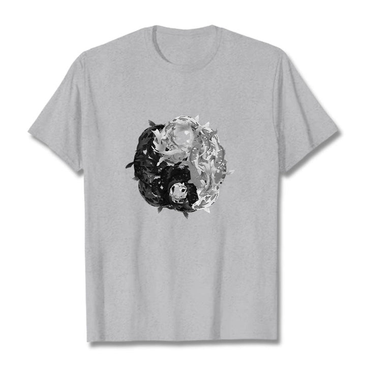 Maglietta in cotone con combinazione di Buddha Stones Yin Yang Koi Fish - Grigio chiaro - 2XL - image 18