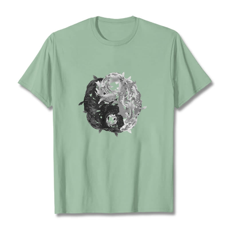 Maglietta in cotone con combinazione di Buddha Stones Yin Yang Koi Fish - Verde pallido - 2XL - image 27
