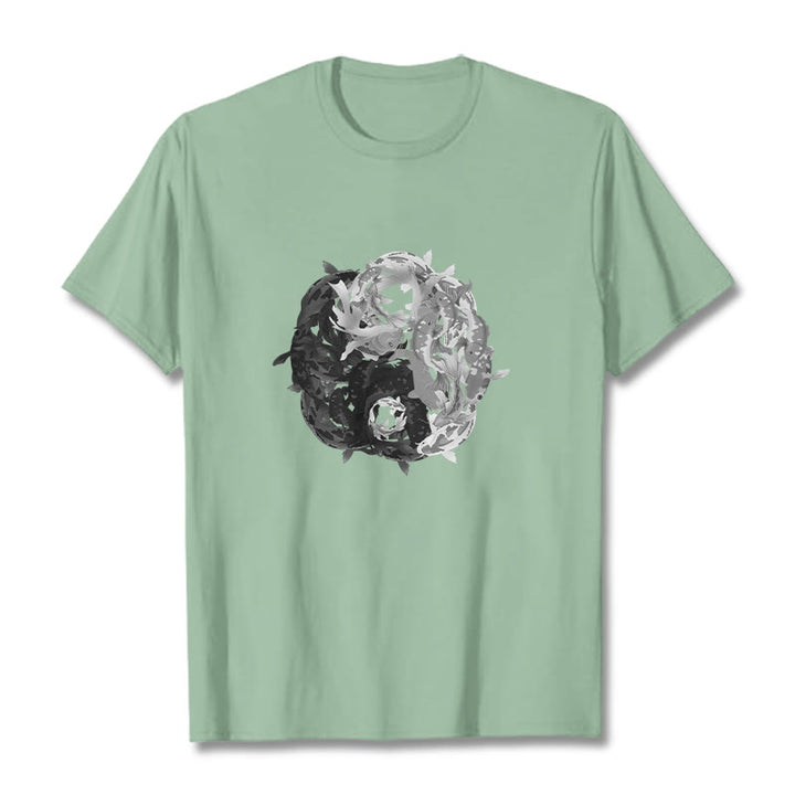 Maglietta in cotone con combinazione di Buddha Stones Yin Yang Koi Fish - Verde pallido - 2XL - image 27