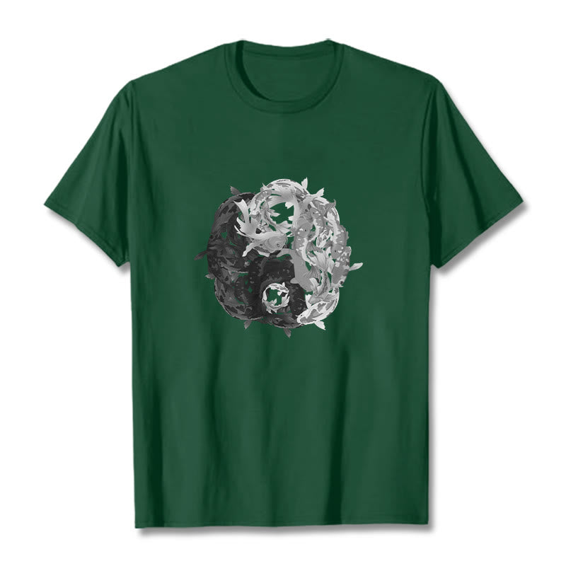 Maglietta in cotone con combinazione di Buddha Stones Yin Yang Koi Fish - Verde foresta - 2XL - image 15