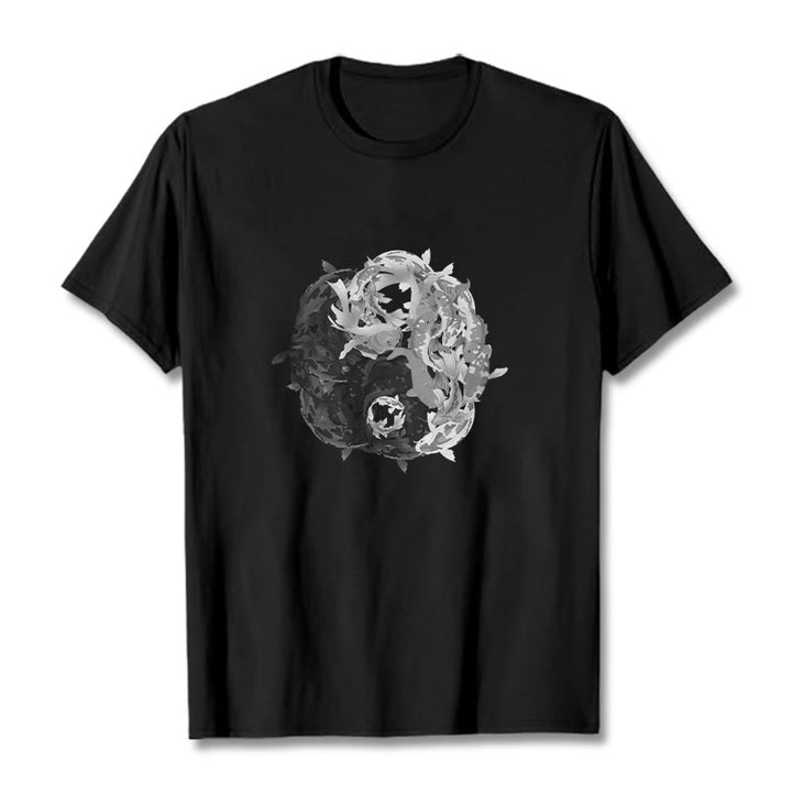 Maglietta in cotone con combinazione di Buddha Stones Yin Yang Koi Fish - Nero - 2XL - image 7