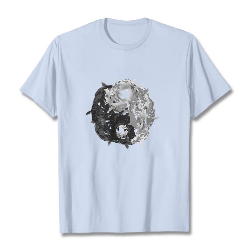 Maglietta in cotone con combinazione di Buddha Stones Yin Yang Koi Fish - Ciano chiaro - 2XL - image 21